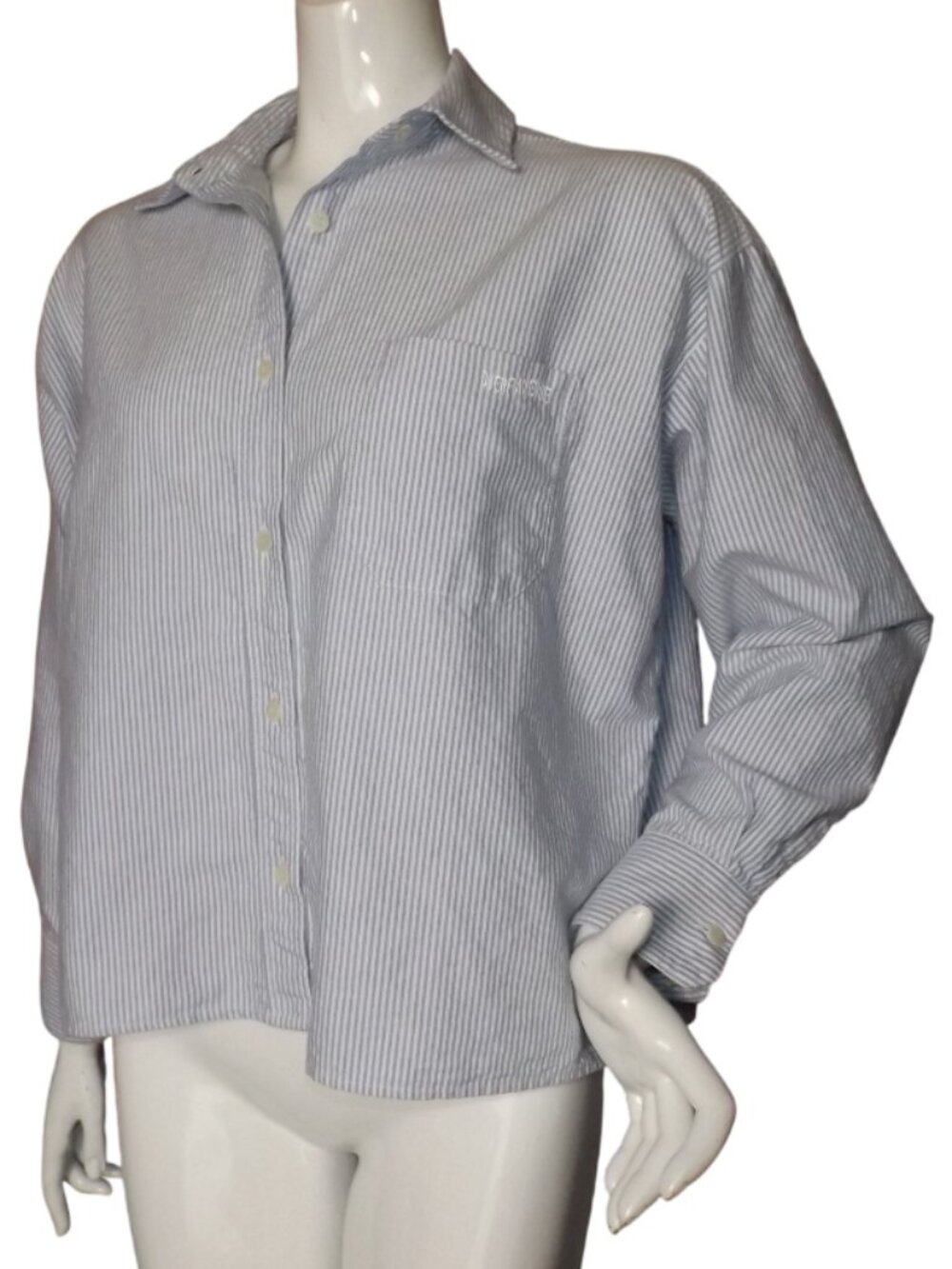 DJERF AVENUE Blouse, M, Breezy Shorter, Blue stripe, Long sleeve, Pocket,Organic - Picture 4 of 13